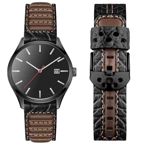 Wristitani Leather Watch Band for Men, 20mm 22mm Top Genuine Leather Watch Strap - Quick Release Leather Watch Band Vintage Wristband fit for Classic Quartz Mechanical Smartwatches