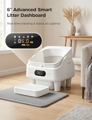 Automatic Litter Box, Cypcat Smart Self Cleaning Cat Litter Box Anti-Pinch, 10 Safety Sensors, Large Cat Litter Boxs for Multiple Cats, 5G & 2.4G WiFi, 6" LED Display, Odor Control Robot, White