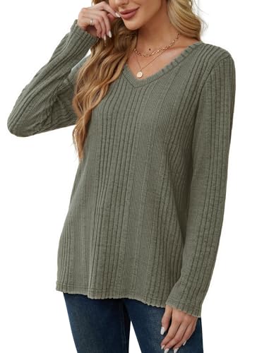 GLEENOD Sweaters for Women V Neck Button Down Tops Long Sleeve Sweater Lightweight Tunics Basic Pullover T-Shirts
