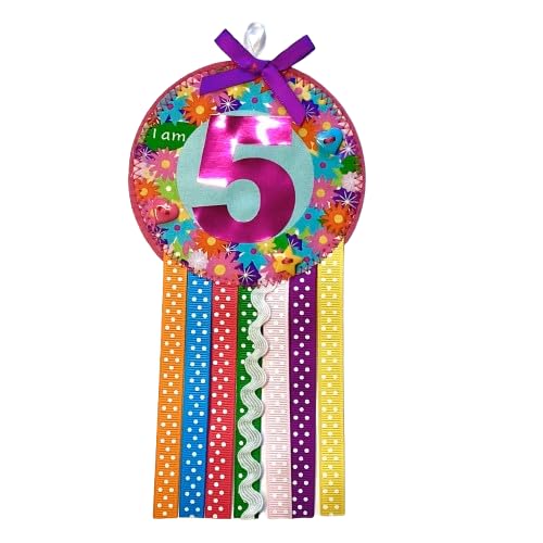 Ditsy Rosettes Floral Birthday Rosette Badge - Age 3, 4, 5, 6, 7, 8, 9 - Perfect Party Gift card – Birthday Boy, Birthday Girl (Age 5)