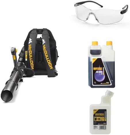 McCulloch GB 355BP Blower with UNIVERSAL Scratch Resistant Plastic Protective Glasses, Universal Low Smoke 2 Stroke Oil and Universal Mixing Bottle