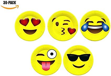 MoloTAR 30 Pack Emoji Party Paper Plates, 9 Inches,Includes Top 6 Most Popular Emojis | Perfect for Birthdays, Parties, Crafts, Prizes, and Games