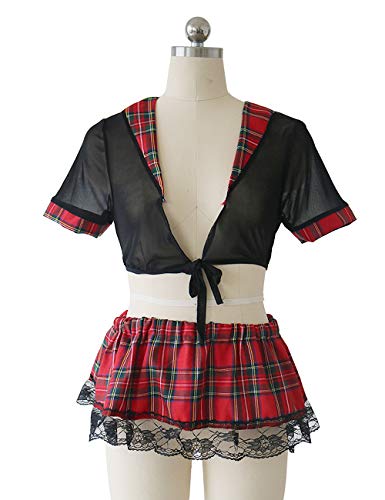 365-Shopping-Pizzo-Lingerie-Set-per-Donne-Crop-Top-con-Gonna-Scozzese-Erotic-Schoolgirl-Outfit-Costume-da-Donna-da-Notte-Sleepwear-Plus-Size