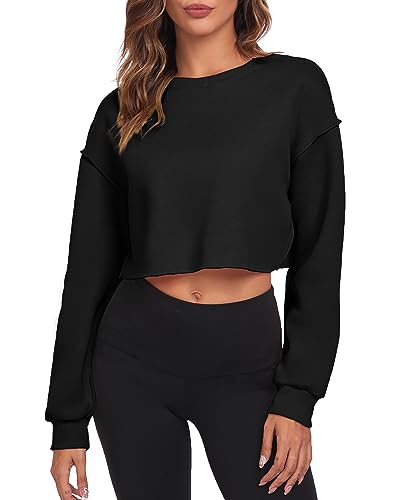 FKEEP Cropped Sweatshirts for Women Long Sleeves Crewneck Pullover Crop Tops Ov…