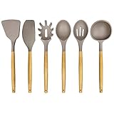 Silicone Kitchen Utensil Set: 6 Piece Cooking Utensils with Natural Bamboo Wooden Handles