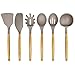 Silicone Kitchen Utensil Set: 6 Piece Cooking Utensils with Natural Bamboo Wooden Handles