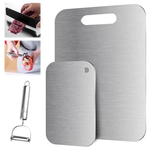Stainless Steel Cutting Board for Kitchen, Double-Sided Stainless Steel Cutting Board, Dishwasher Safe ChoppingBoard with Handles for Meat, Fruit, Vegetables