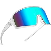 White Shield Oversized Wraparound Sports Sunglasses for Men Women Outdoor One Piece Rave Mirrored Reflective 80's 90's Visor Mirror Sport Glasses