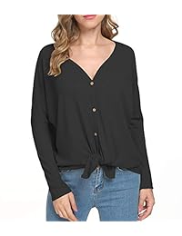 Mouee - Blusa de punto tipo túnica con nudo de henley para mujer