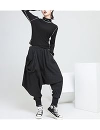 ELLAZHU damaes moda cintura elástica Baggy gota croych negro Casual pantalones de harén gy1529 un