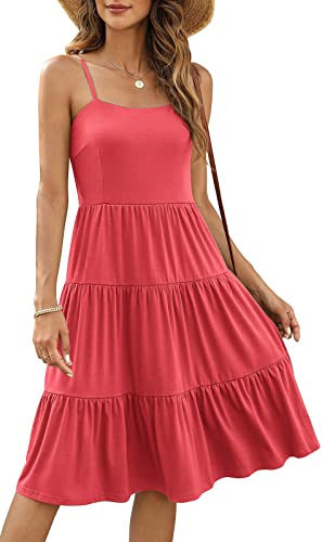 Berydress Womens Summer Dresses Spaghetti Strap Tiered Midi Dress Wedding Guest Ruffle Cotton Black Casual Beach Sun Dress