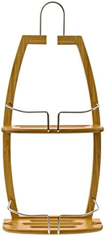 Intriom Bamboo-Shower Caddy Soap Holder Hanging Liquid Soap / Body Soap Shelf with Metal Support