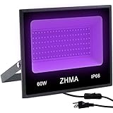 ZHMA 60W UV LED Black Light Flood Light with Plug,UV Lamp for Indoor and Outdoor Blacklight Party,Body Paints Fluorescent Effect,Glow in The Dark,Stage Light,Aquariums and Other Entertainment Venue