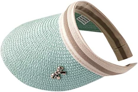 iCJJL Women's Straw Visor, Beaded Open Top Packale Visor Clip Lightweight UPF 50+ Summer Beach Cap for Travel Holiday