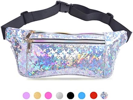 Suxman Holographic Fanny Pack for Women and Men, Fashion Cool Fanny Packs for Girls, Waterproof Shiny Waist Pack with Adjustable Belt for Festival, Travel, Hiking, Party