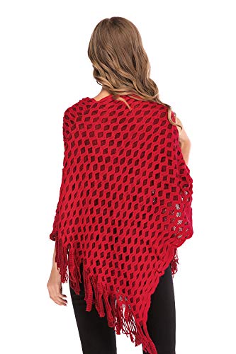 Women's Pullover Shawl Knit Poncho Sweater Capes with Fringed Sides Loose Fitting Poncho Cape
