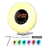 Bduck RR-18-1-8-7 [2018 UPGRADED] Sunrise Wake Up Light Digital Alarm Clock - Sunrise & Sunset Simulation with FM Radio, 7 Colors, 6 Natural Sounds and Touch Control for bedrooms (White)