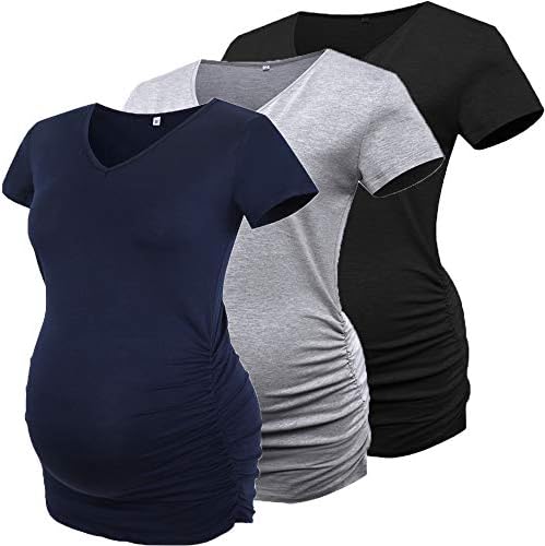 Womens Maternity Shirts Tops Short Sleeve Classic Side Ruched Pregnancy T-Shirt Clothes