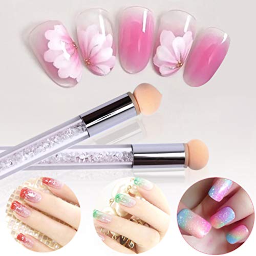 HuiDao Sponge Nail Art Tool Pen Dual Head Nail Sponge Brush Picking Dotting Gradient Ombre Nail Pen Brush with 4 Replacement Heads (White)