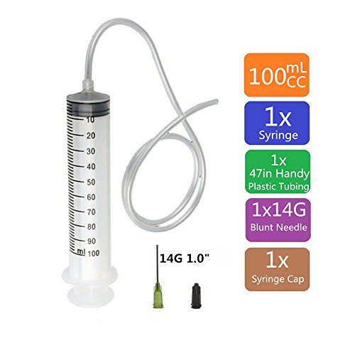 100ml Syringe with 120cm (47in) Handy Plastic Tubing, 14Gx1.0'' Blunt Tip Fill Needles and Storage Caps(Luer Lock)