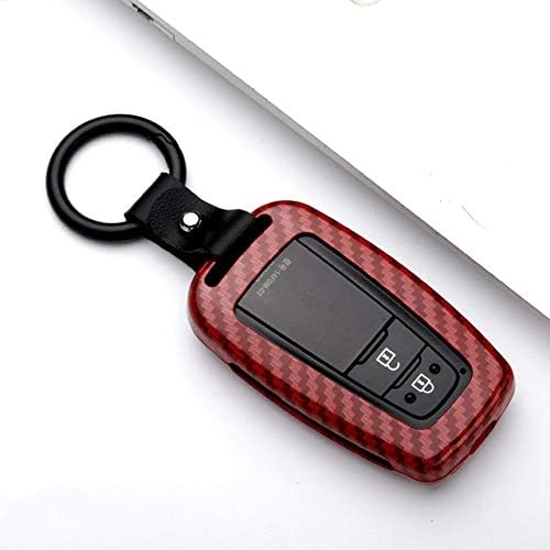 NZGMA Car Key Cover 2019 Full-protective Car Key Case Comfortable Tactility Highly Matched Galvanized Alloy For Toyota Prado PHEV CHR/IZOA Camry,E,Carbon red