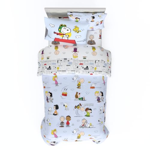 Franco Collectibles Peanuts Multi Character Bedding 5 Piece Super Soft Comforter and Sheet Set with Sham, Twin, (100% Official Licensed Product)