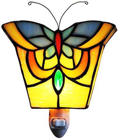 Makenier Tiffany Style Stained Glass Butterfly Small Wall Lamp Night Light