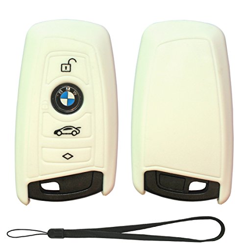 Velsman BMW Smart Key FOB Silicone Case Cover Protector Holder Skin for BMW Trapezoid Style Key with Wrist Strap â€“ 3 Buttons - Please Double Check Carefully with Your Keys before Purchasing (White)