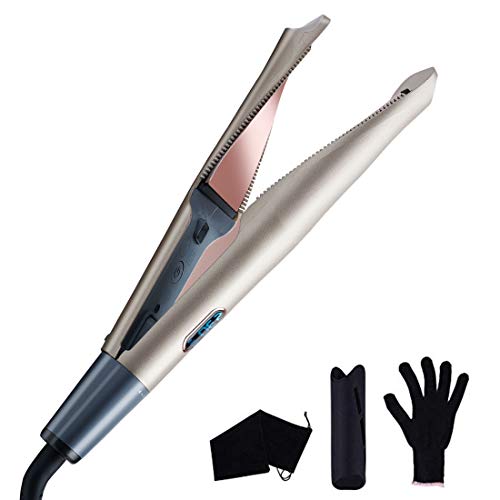 2 in 1 Flat Iron Professional Ceramic Hair Striaightener &Curler Hair Straightener Twist 2-in-1 Hair Curlers & Straightening Iron Hair Styling Tools Dual Voltages (Grey with Glove)