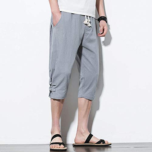 Allywit Mens Casual Summer Cotton Linen Elastic Waistband Beach Harem Baggy Lounge Pants Big and Tall Gray