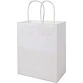 bagmad 100 Pack Sturdy Medium White Kraft Paper Bags with Handles Bulk, Thicken Gift Bags 8x4.75x10 Inch, Craft Grocery Shopping Retail Party Favors Wedding Business Sacks (White, 100pcs)
