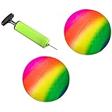 New Bounce Playground Balls for Kids - Set of 2 Rainbow Colored Rubber Bouncing Balls Plus Pump - Regulation Size for Dodgeball and More - Durable, Inflatable 8.5