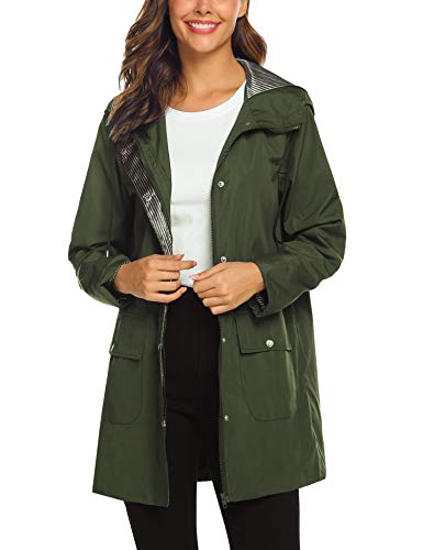 SUNAELIA Rain Jacket Women Waterproof Lightweight Hooded Raincoat Active Outdoor Windbreaker Trench Coat S-XXL (Large, Army Green)