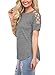 ZKESS Womens Slit Strappy Cut Out Shoulder Short Sleeve Round Neck Casual Girls Tees T Shirt Tops and Blouses Medium Size Grey