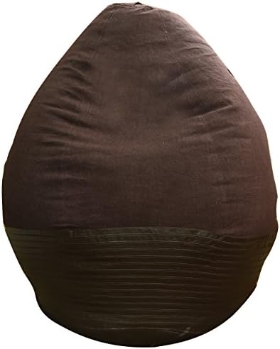 Oocha XXXL Brown Crushed Canvas Bean Bag Cover with Brown Faux-Leather Stripes &amp; Easy Carry Handle