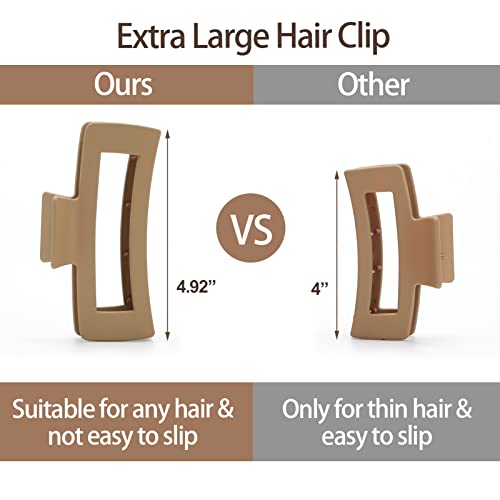 5 Inch Extra Large Hair Clips, Big Hair Clips for Thick Long Curly Hair, Strong Hold Jaw Clip Oversized Non-slip Square Hair Clips for Women & Girls, Durable Matte XL Jumbo Claw Clips, Hair Accessories with Multi Color, 6 Pack