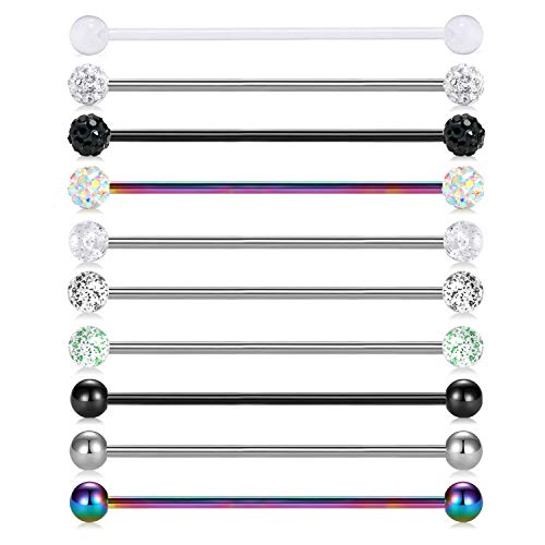 MODRSA 10pcs 14G Stainless Steel Industrial Barbell Earring Cartilage Body Piercing Jewelry 38mm Industrial Piercing Bar - Thumbnail 2