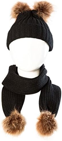 Hatop Baby Double Pom Pom Beanie Warm Winter Hats+ Scarf Set for 0-36 Month Old