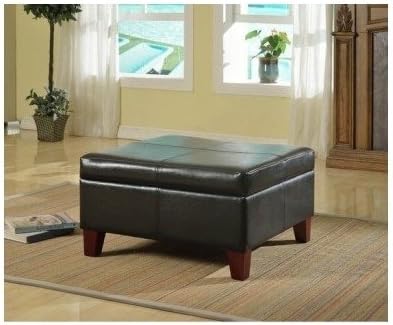 Storage Coffee Table Ottoman Espresso - Large Footstool with Tapered Legs - Best for Living Room Furniture in Faux Leather