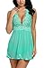 Avidlove Women V-neck Lace Babydoll Mesh Chemise Sleepwear Sexy Open Back Lingerie Green X-Large