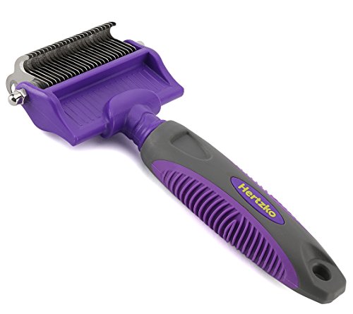 Hertzko Dematting Comb with Double Sided Professional Rake By Suitable for Dogs and Cats - Removes Loose Undercoat, Tangles, Mats and Knots - Great Grooming Tool for Brushing and Deshedding