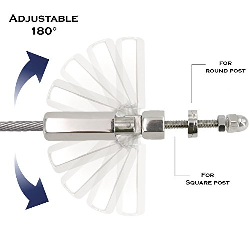 Stainless Steel 316 Grade Staircase Cable Railing Adjustable Tensioner Threaded Terminal End Fitting for 1/8" & 3/16" Cable on Round Post Or Square Railing Post (Satin Finish, 16-Pack) - Thumbnail 2
