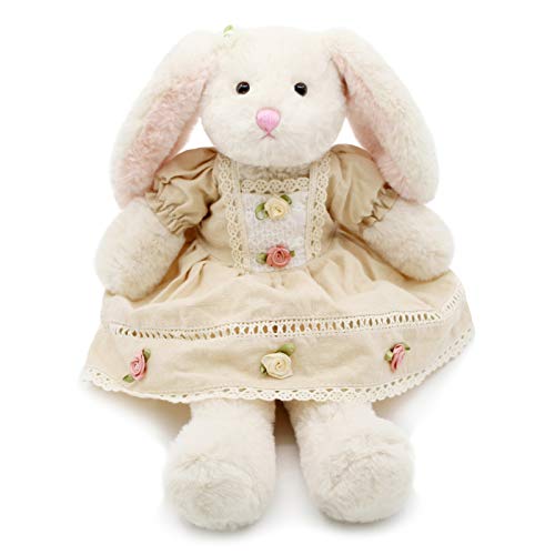 Oitscute Small Soft Stuffed Animal Bunny Rabbit Plush Toy For Baby Girls 15Inch (White Rabbit Wearing Yellow Vintage Dress)
