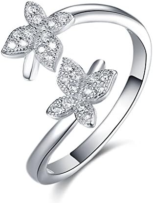 GTR4056 S925 Silver CZ Stones 0.2 Carats #6 Adjustable Butterfly Ring Rhodium Plated