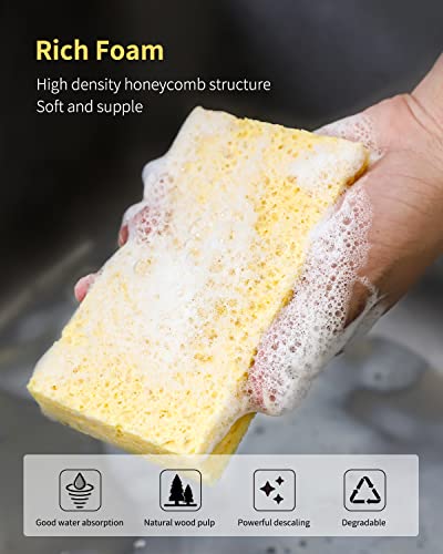 ARCLIBER Cellulose Sponges,Heavy Duty Scrub Kitchen Sponge,Clean Tough Messes Without Scratching Sponges Kitchen,Pop Up Eco Sponges DIY (6 Pack)