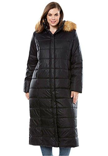 Roamans Women's Plus Size Quilted Faux Fur Trim Maxi Length Parka