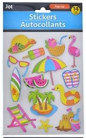 Autocollants BEACH THEMED 14 COUNT POP-UP STICKERS SURFING SUN TANNING STARFISH PELICAN