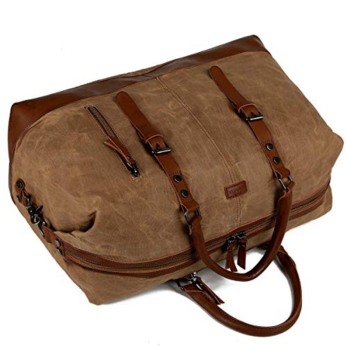 BAOSHA-HB-14-Gewachstes-Canvas-Reisetaschen-Grossraeumige-Handtasche-Handgepaeck-Schultertasch-Segeltuch-Herren-Weekender-Sporttasche-Reisetasche-fuer-Reise-am-Wochenend-Urlaub-Braun
