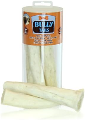 All-Natural High Protein Bully Tails Dog Chews, Long Lasting 100% Digestible Sticks, Made from Free-Range Grass Fed Water Buffalo, Great for Small or Large Size Dogs, USDA Inspected &amp; Certified (7oz.)