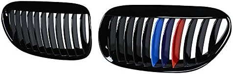 Anzios 2X Glossy Black M-Color Front Hood Kidney Grille Grill Bumper Side Compatible with 2004-2010 E63 E64 6-Series